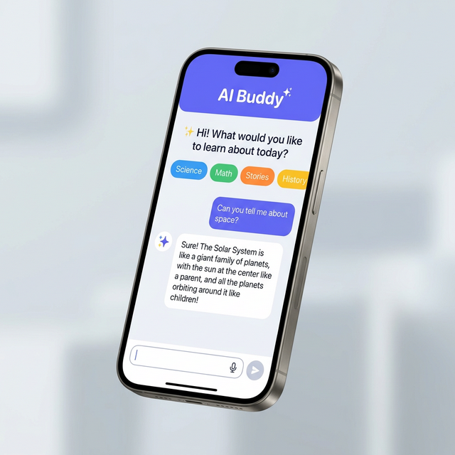 Child app showing fun AI chat interface