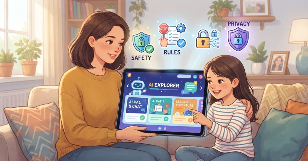Parent setting safe AI rules for a child using an AI chatbot