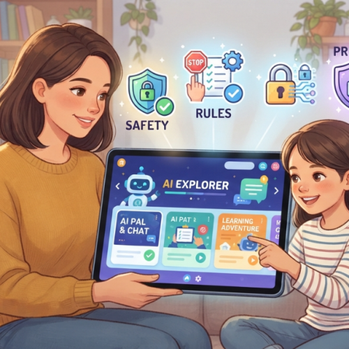 Parent setting safe AI rules for a child using an AI chatbot
